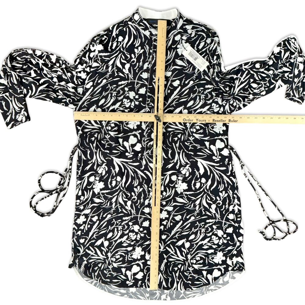 Proenza Schouler Black White Floral Button Long Sleeve Shirt Dress sz 2 NEW Tags - Picture 9 of 16